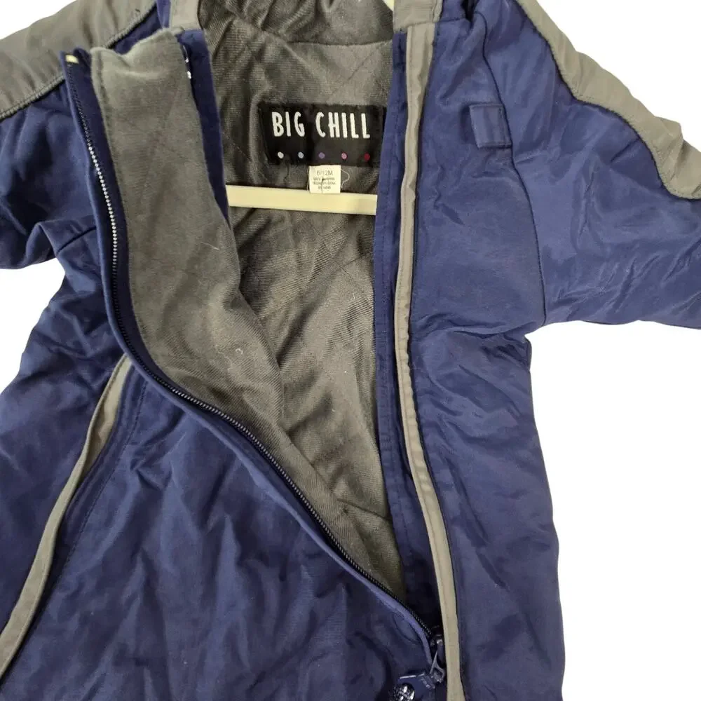 Big Chill Insulated Snowsuit Navy Blue Hooded with Dual Full Length Zippers 3-6m